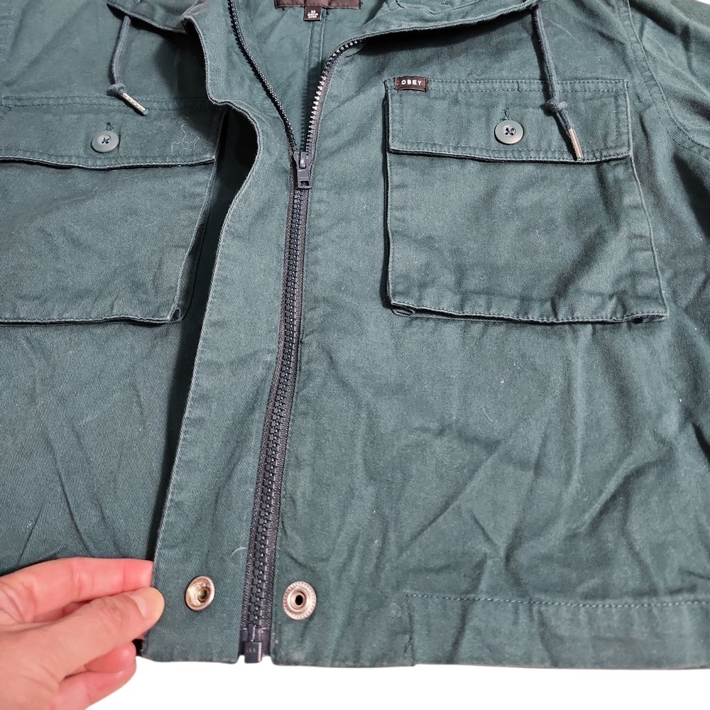 Obey Field Jacket Womens XS Forest Green Cropped Utility Streetwear Skater trend - Picture 7 of 10